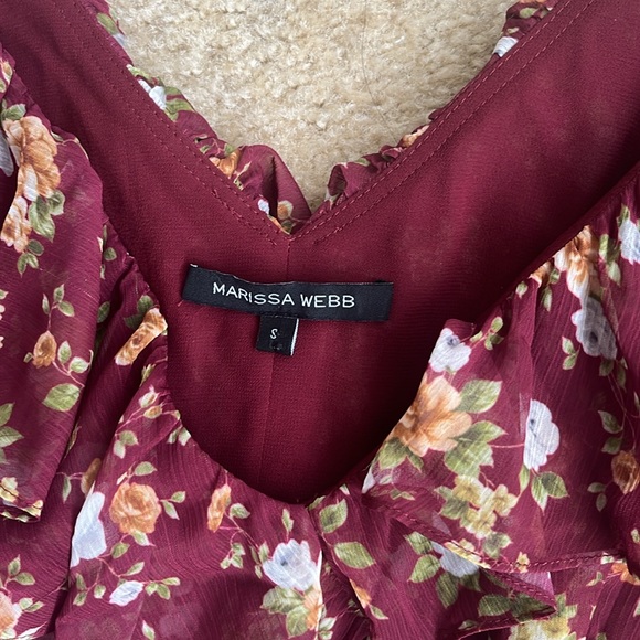 Marissa Webb Floral Ruffle Short Sleeve A-line V-neck Midi Dress in Size Small - Picture 3 of 10